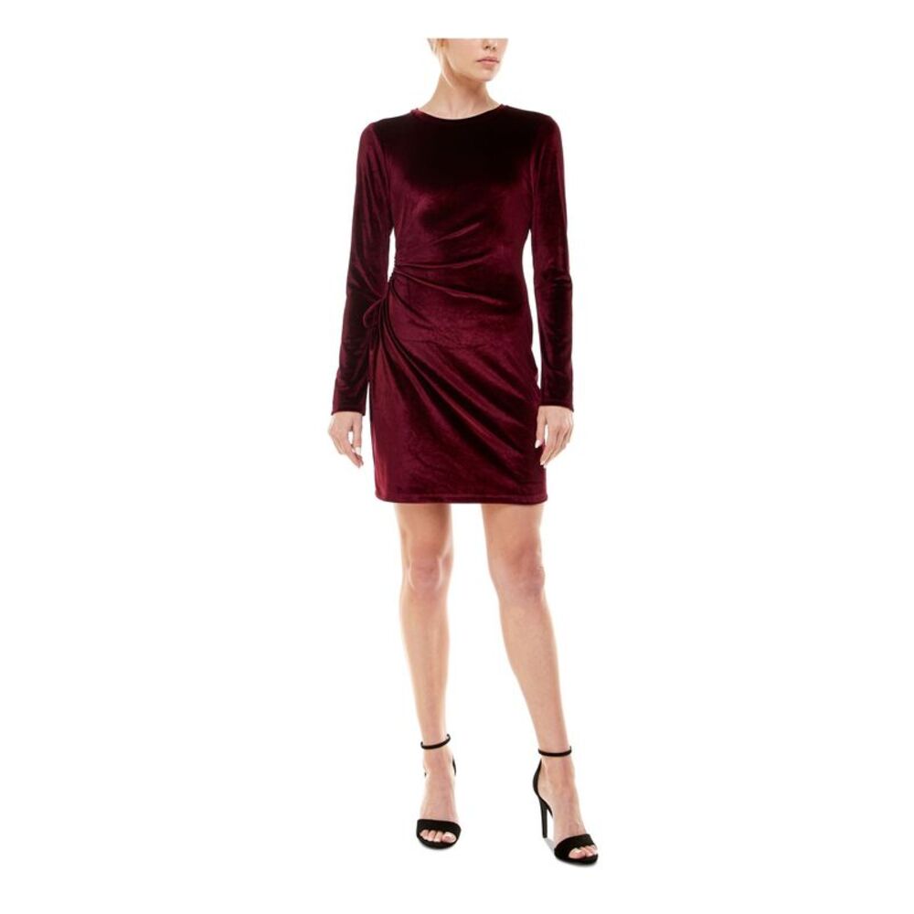 SPEECHLESS Womens Body Con Short Dress Maroon Long Sleeve Velvet Juniors L